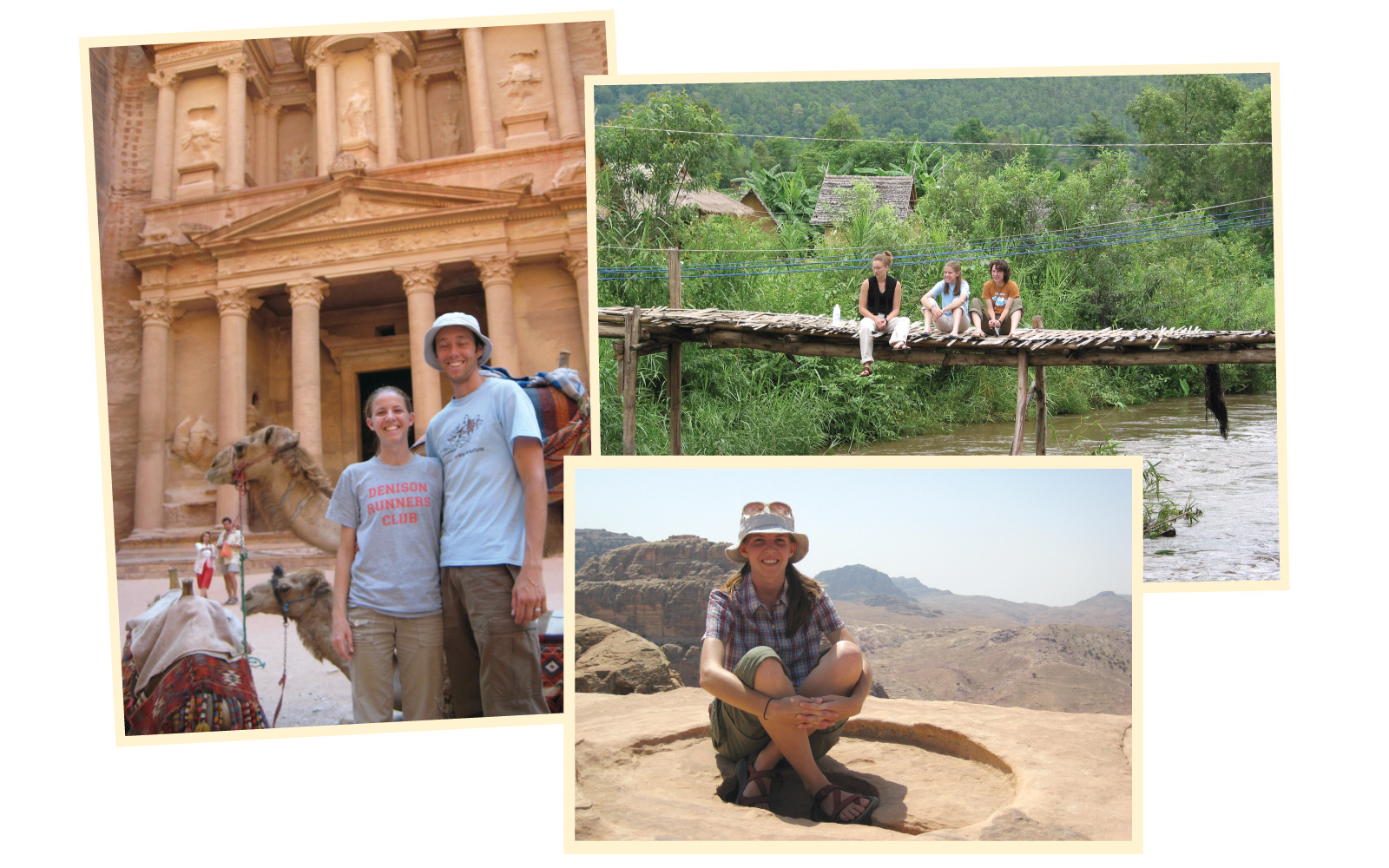 Mary Ann Bates’ travels during her time at Denison and after graduation have influenced her work at J-PAL. Those travels included stops in Petra, Jordan (left, with her husband Matthew; and bottom right) and Thailand (top right).