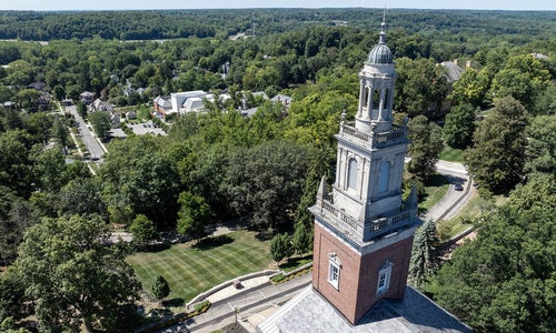 A drone photo overlooking Denison's campus.