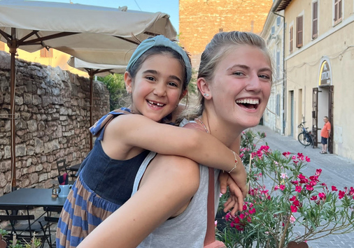 Anna and her host sister and exploring the town of Spello