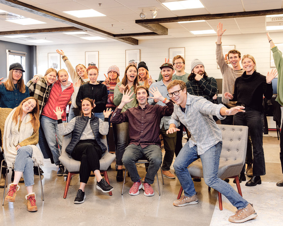 Chris Dickey ’03 (front right) and his team at Purple Orange played a key public relations role in what might be the marketing coup of 2023 — the Solo Stove endorsement made by rapper Snoop Dogg. (Lindley Rust) Purple Orange team